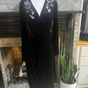 Jonathan Martin Black Velvet Dress with Floral Details